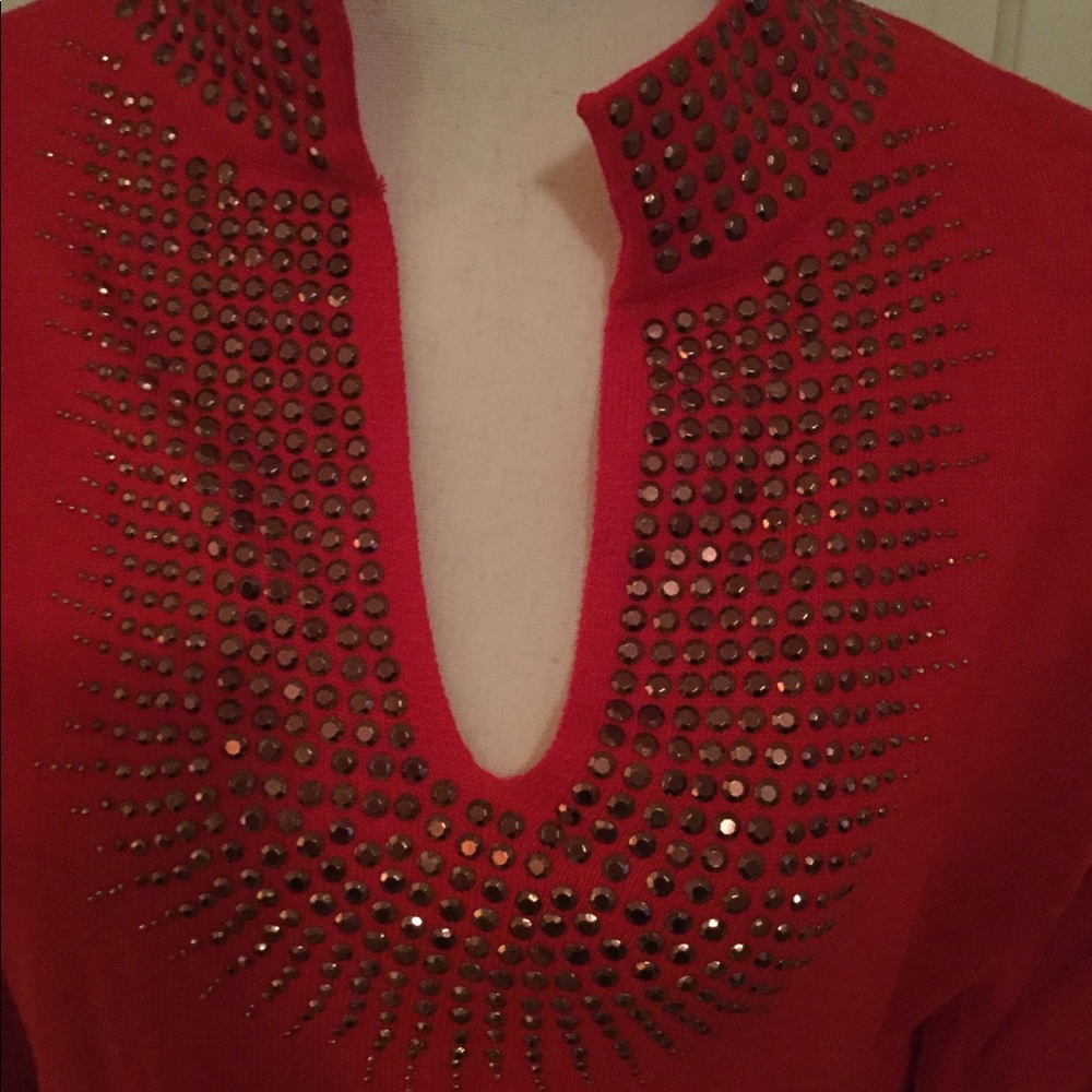 Red Embroidered Sweater - Picture 3 of 5